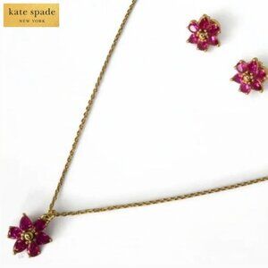 Kate Spade First Bloom Pink CZ Floral Necklace & Earrings Set  NWOT + Dust Bag